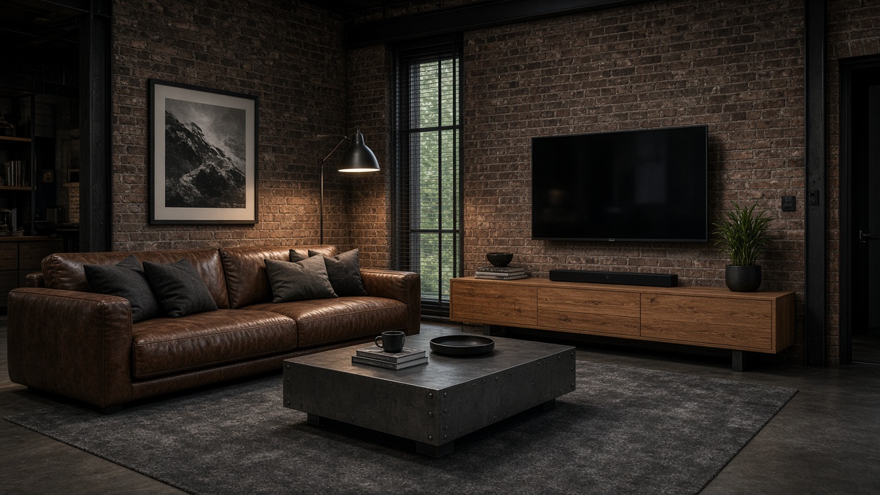 Industrial living room with a leather sofa